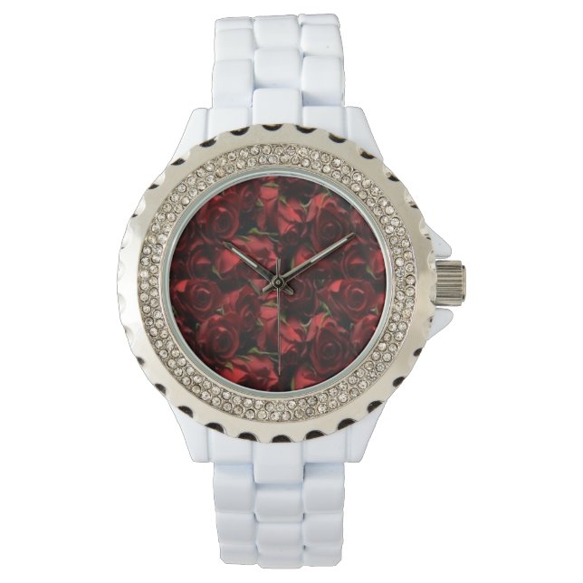 Relógio Rosa vermelha Floral White Watch (Frente)