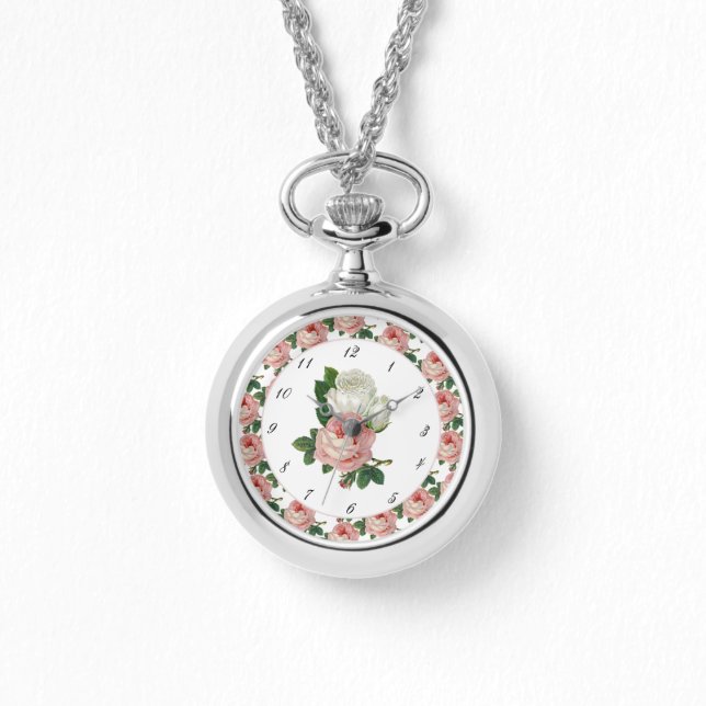 Relógio Rosas Rosa Vintage eWatch Botânico (Frente)