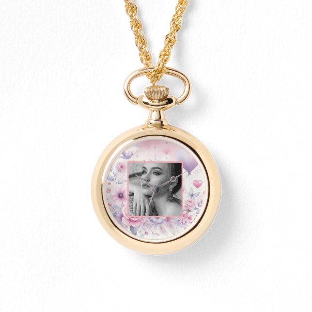 Relógio Rosas roxos cor-de-rosa corações de fotografia flo (Frente)