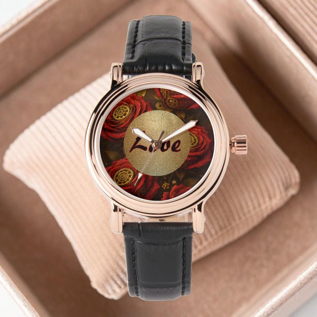 Relógio Rosas Steampunk de Luxo Românticas Engrenagens Dou (Criador carregado)
