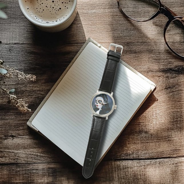 Relógio Rosas Vermelhas Elegantes Caveira de Açúcar Gótica (Criador carregado)