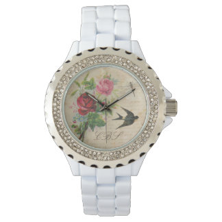 Relógio Rosas Vintage Monogramas Engolir Dragonfly