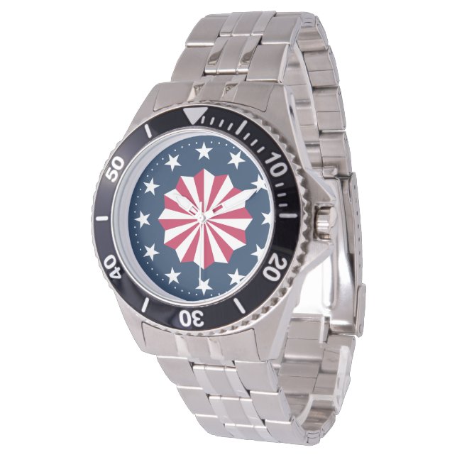 Relógio Roseta Estrelas Listras Vermelho Branco Azul Patri (Angular)
