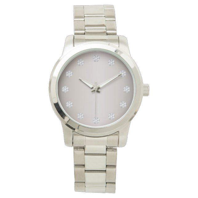 Relógio Rosto De Prata Elegante E Diamantes (Frente)