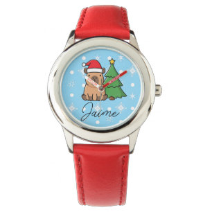 Relógio Roupa de Natal Azul Vermelho para Crianças Fofas