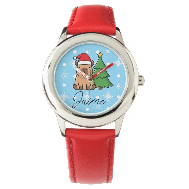 Relógio Roupa de Natal Azul Vermelho para Crianças Fofas (Frente)