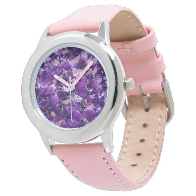 Relógio Roxo Ametist Crystal Geode Gems Wrist Watch (Angular)