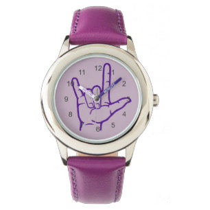 Relógio roxo do ASL eu te amo