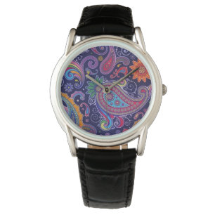 Relógio Roxo Paisley rosa