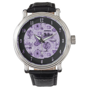 Relógio Roxo Steampunk Patterno Wrist Watch