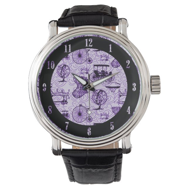 Relógio Roxo Steampunk Patterno Wrist Watch (Frente)