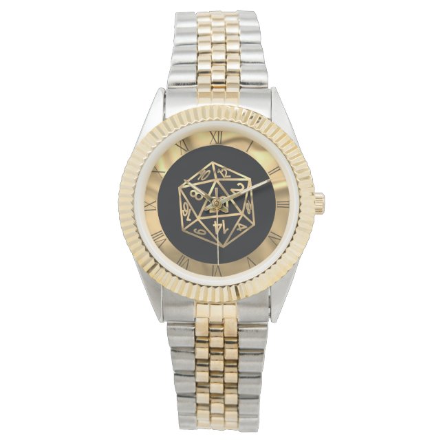 Relógio RPG Dice | Dourada Fantasy Retro Tabletop PnP Game (Frente)