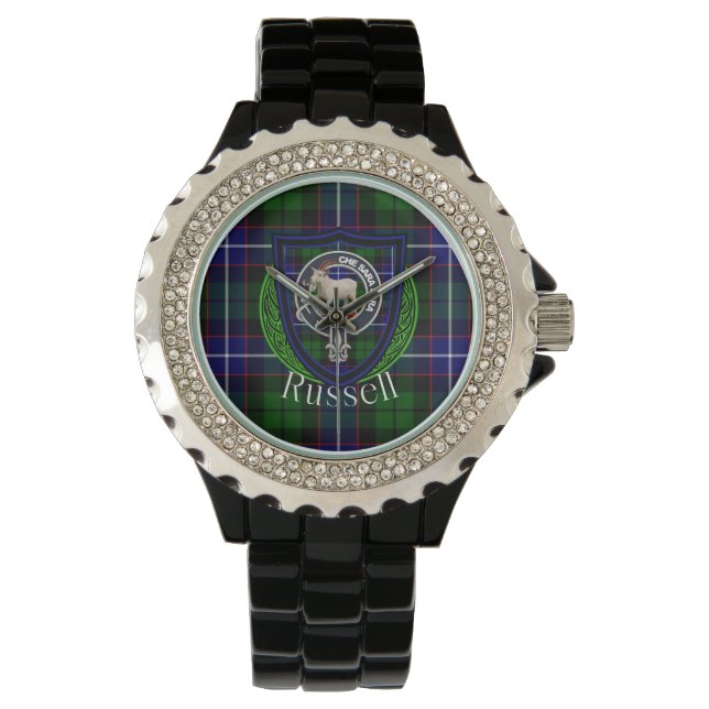 Relógio Russell Scottish Clan Tartan & Crest (Frente)