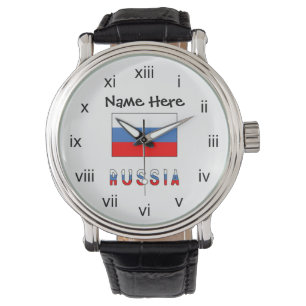 Relógio Rússia e Bandeira Russa com o Seu Nome