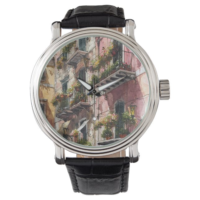 Relógio Rustic Earth Tones Balcony Scene Watch (Frente)
