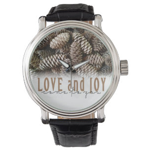 Relógio Rustic Holiday Love and Joy Pine Cone