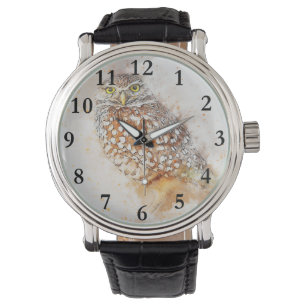 Relógio Rustic Woodland Watercolor Owl Watch