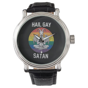 Relógio Salve Satan Gay Engraçado Góthico Cabra LGBTQ