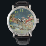 Relógio Santa Claus Christmas Antique Sleigh Reindeer<br><div class="desc">Papais noeis de Natal no seu trenó - Esta imagem é de um antigo cartão de Natal antigo dos anos 1800. Mostra papais noeis no trenó na véspera de Natal,  com suas renas e brinquedos!</div>