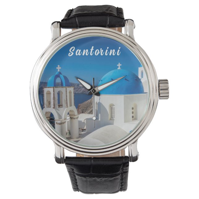 Relógio Santorini com igreja azul e branca (Frente)