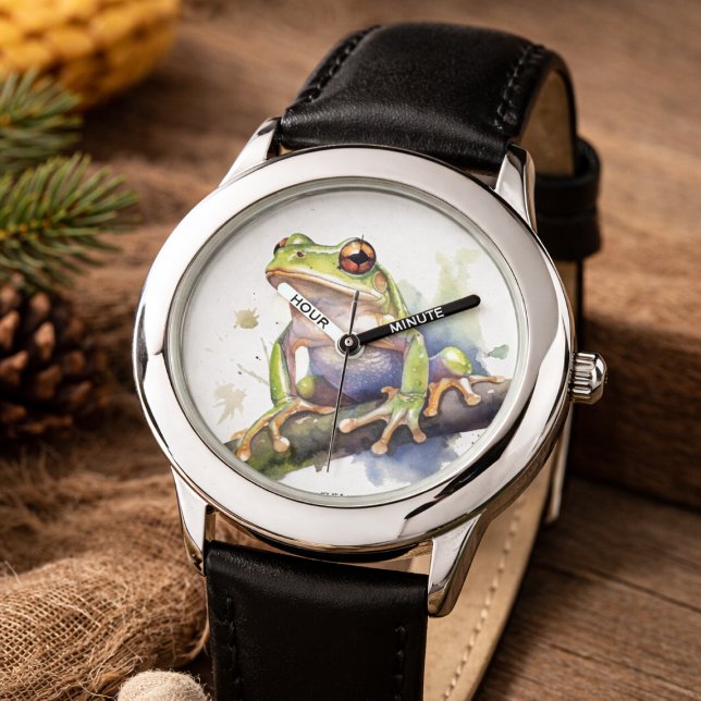 Relógio Sapo Arvoreador Fofo em Aquarela (Criador carregado)