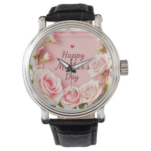 Relógio Saudação do Dia das Mães Rosa Elegante