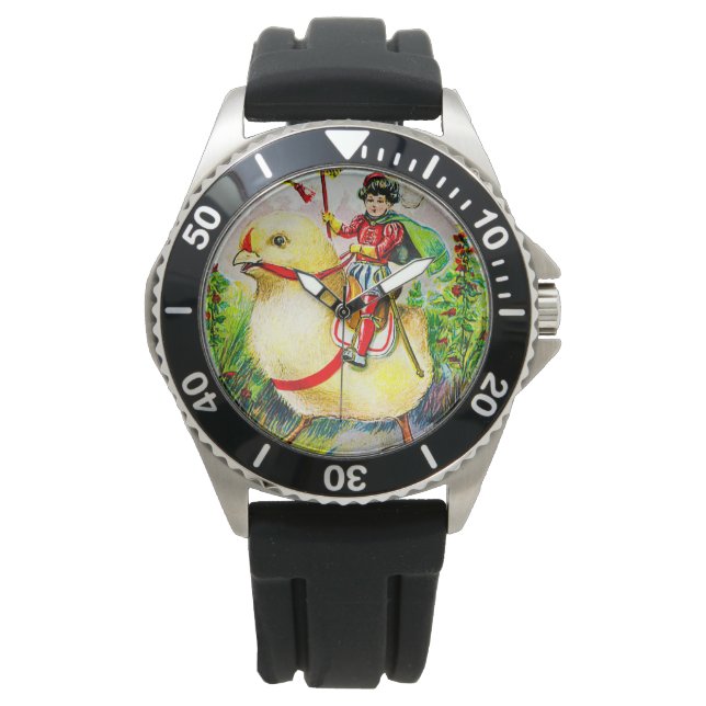 Relógio Saudações à Páscoa Whimsical: Cavaleiro sobre o Pi (Frente)