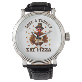 Relógio Save a Turkey Eat Pizza – Funny Thanksgiving Pizza