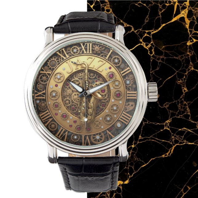 Relógio Saxofone, Jazz Watch, Música, Steampunk Industrial (Jazz, Saxophone Watch)