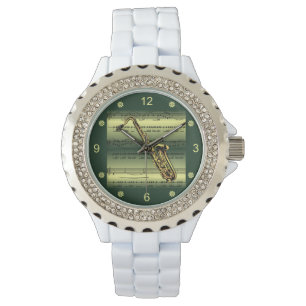 Relógio Saxofone~Música em Folha Rolada~Contexto Dourado/V