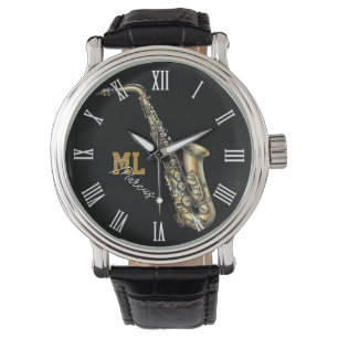 Relógio Saxofone Watch, monograma, nome, música
