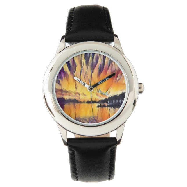 Relógio Schöner Sonnenaufgang als Aquarell Design (Frente)