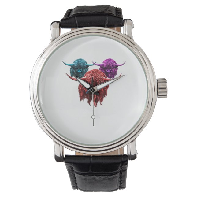 Relógio Scottish Highland Cow Colorful Herd Classic T-Shi (Frente)