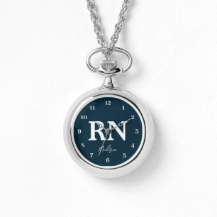 Relógio Script Branco Azul Marinho RN Enfermeiro Personali