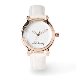 Relógio Script Branco Na moda Monograma Moderno Minimali