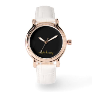 Relógio Script Preto e Dourado Monograma Moderno Elegant