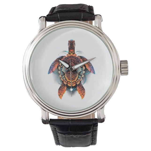 Relógio Sea Turtle Mandala Sea Ocean Trabalho de arte boho (Frente)
