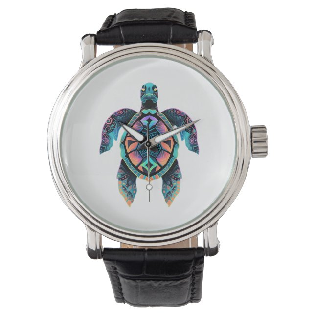 Relógio Sea Turtle Mandala Sea Ocean Trabalho de arte boho (Frente)