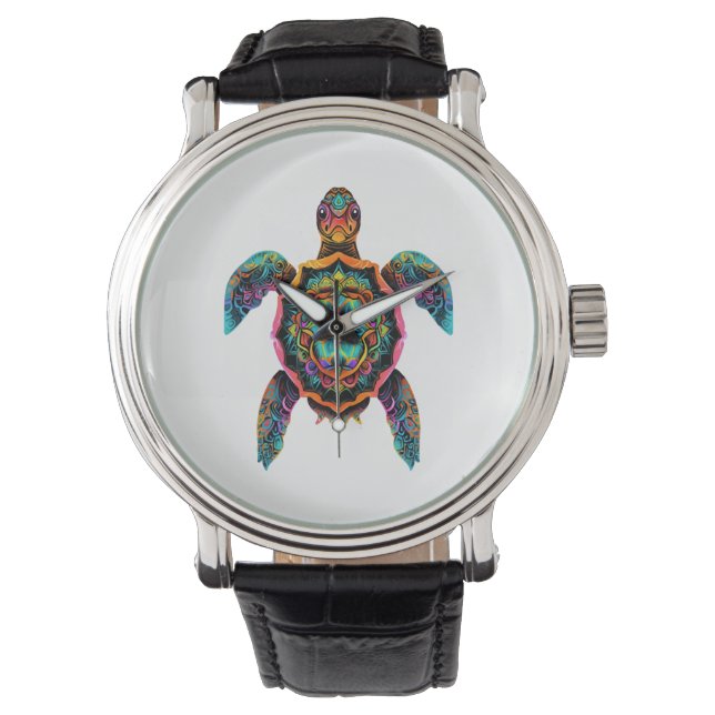Relógio Sea Turtle Mandala Sea Ocean Trabalho de arte boho (Frente)