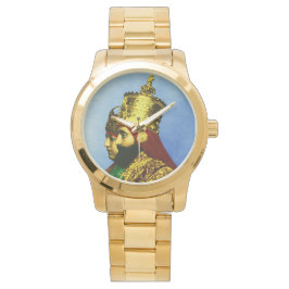 Relógio Selassie Rasta Reggae Etiópia Dourada Mens Watch