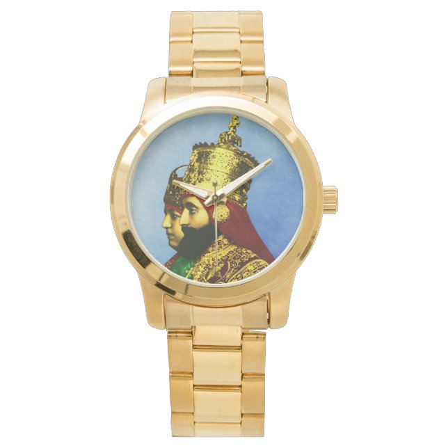Relógio Selassie Rasta Reggae Etiópia Dourada Mens Watch (Frente)