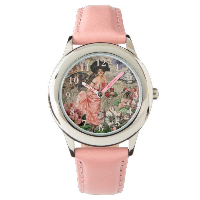 Relógio Senhora Café Mulher Vitoriana Rosa Vestido Rico (Frente)