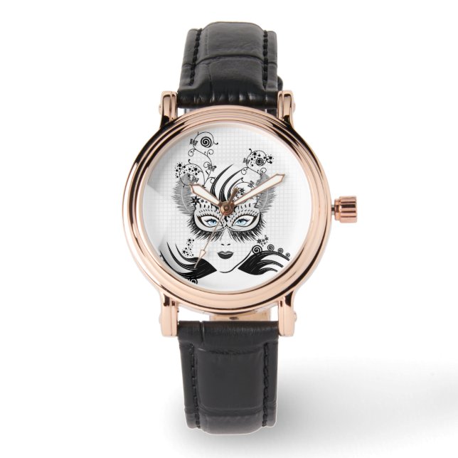 Relógio Senhora mascarada misteriosa com olhos azuis (Frente)