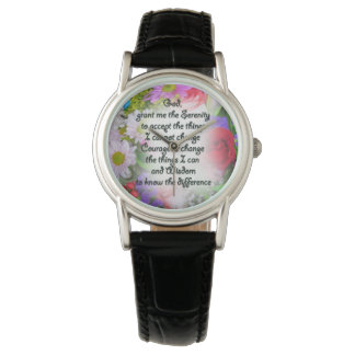 Relógio Serenity Prayer watch no design floral