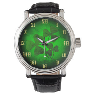 Relógio Shamrock irlandês/trevo verde Irlanda, brilho ver