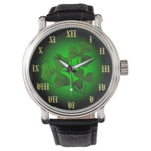 Relógio Shamrock irlandês/trevo verde Irlanda, brilho ver