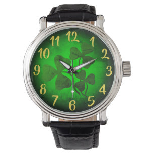 Relógio Shamrock irlandês/trevo verde Irlanda, brilho ver