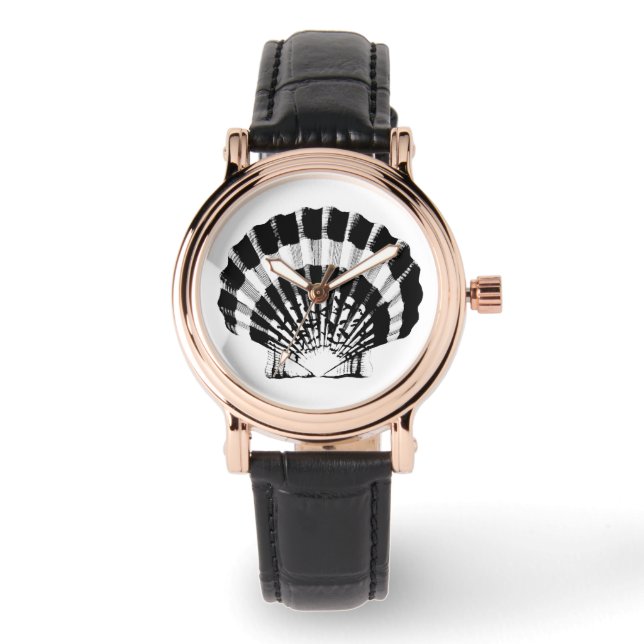 Relógio Shell Scallop - preto e branco (Frente)