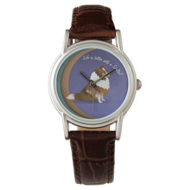 Relógio Sheltie, Sable on Purple, Green Circle Watch (Frente)