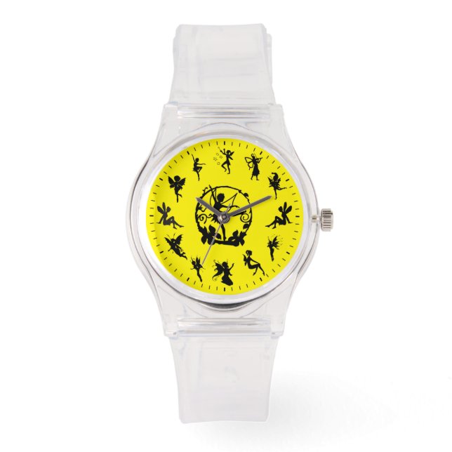 Relógio Silhuettes de Fada Negra Cuta Única (Frente)